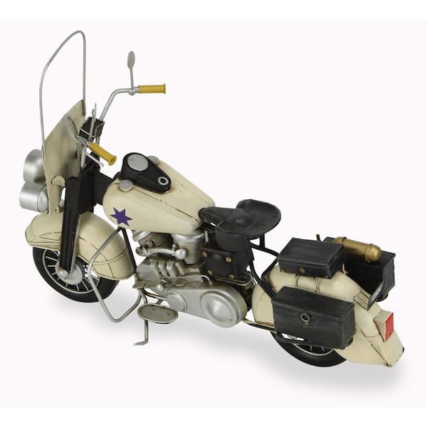 HomeRoots Metal Cream Hand Painted Early 1900's Police Motorcycle Model Sculpture
