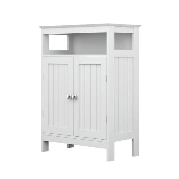 Wood Freestanding Bathroom Storage Cabinet with Double Shutter Door-White