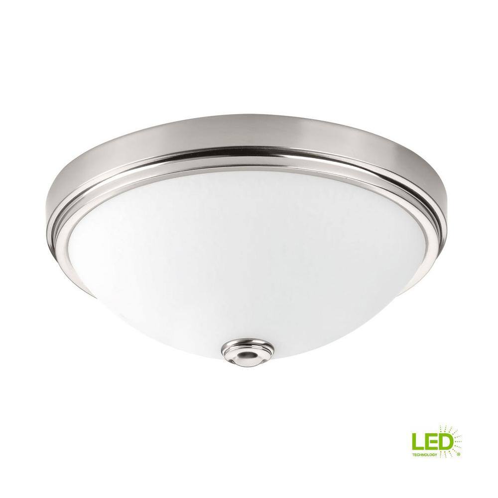 Brushed Nickel 13" LED Flush Mount with White Glass Shade