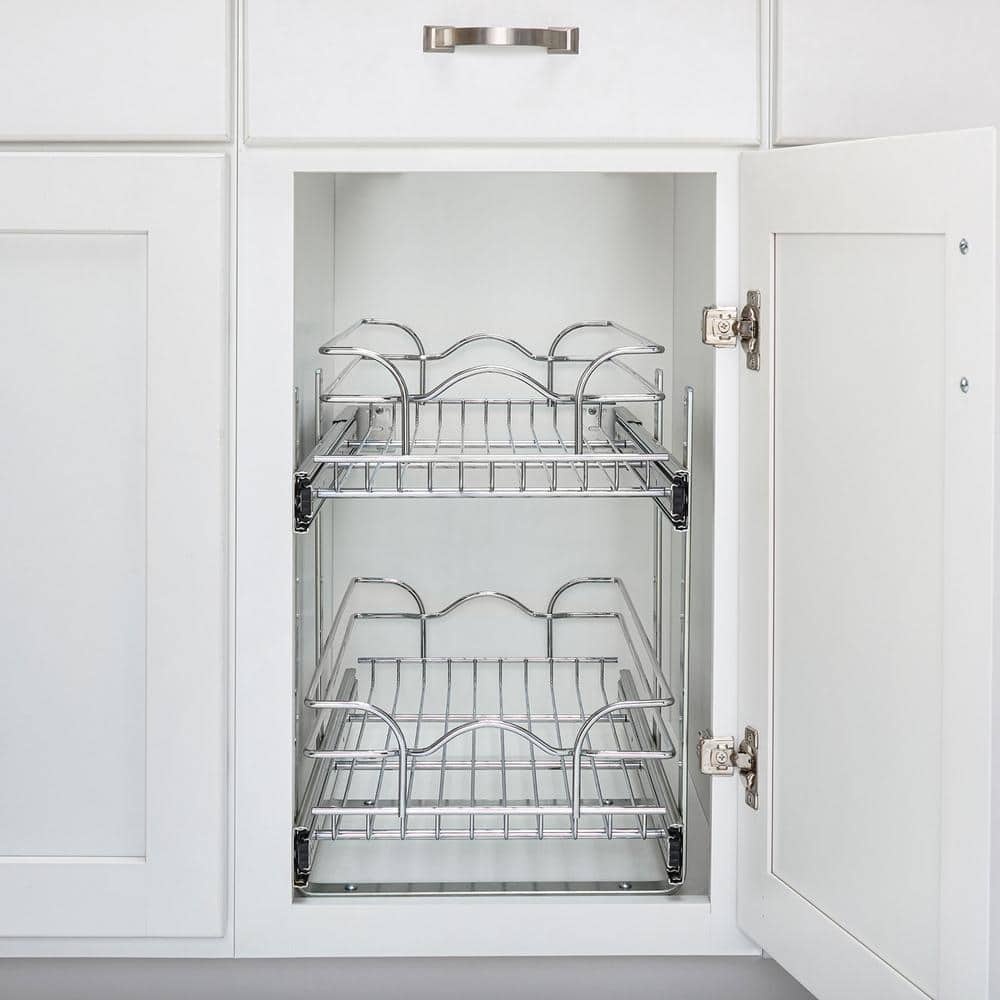Chrome 2-Tier Wire Basket Pull-Out Shelf Organizer, 12 x 22 Inch