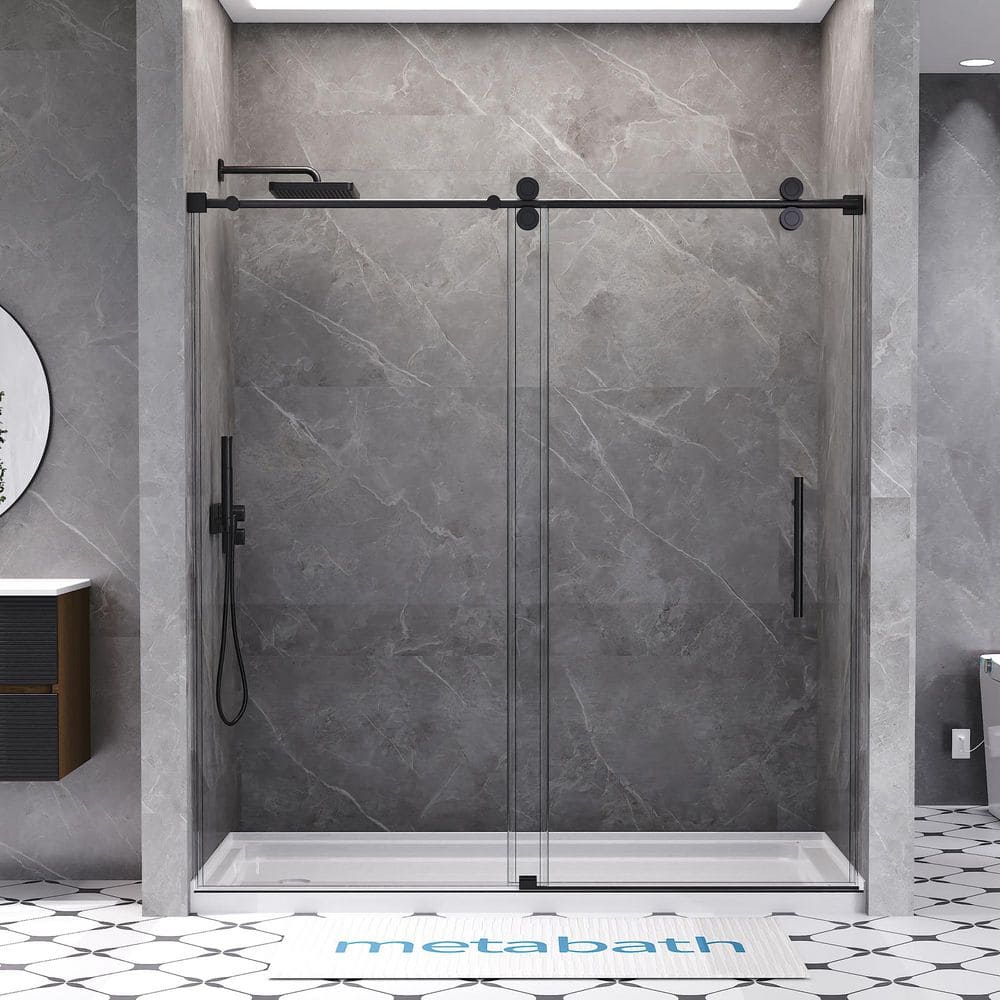 66 to 72 in. W x 76 in. H Single Sliding Frameless Shower Door in Matte Bla