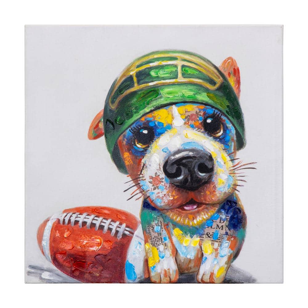 Playtime Dog with Football Helmet Canvas Wall Art