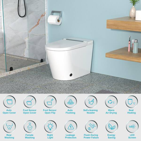 WELLFOR MT4 Elongated Heated Seat Bidet Toilet with Foot Sensor Flush and LED Night Light