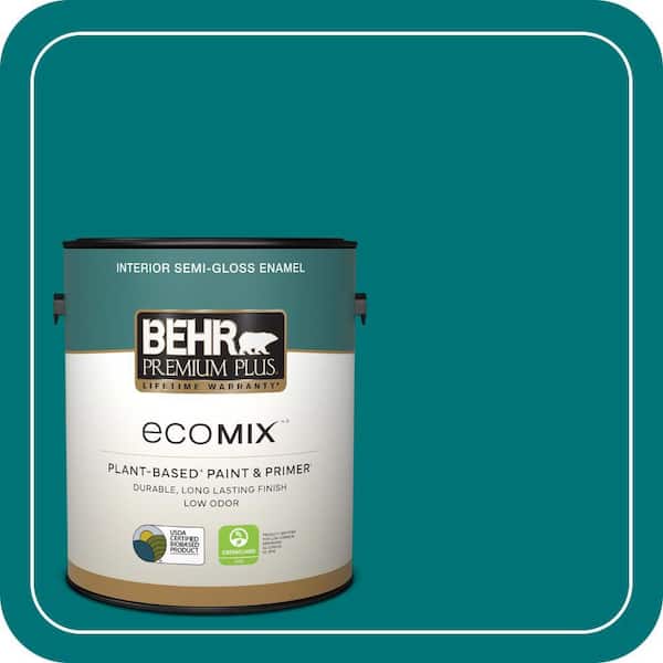 1 gal. #T15-3 Essential Teal Semi-Gloss Enamel EcoMix Plant-Based Interior Paint & Primer