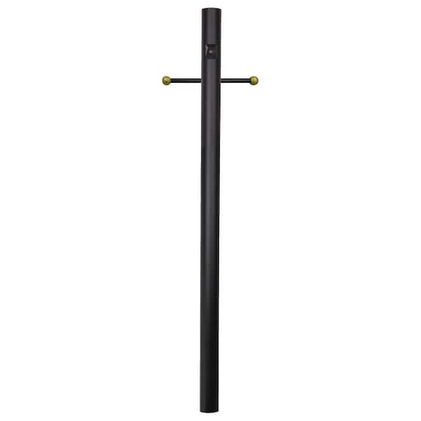 8 ft. Black Outdoor Direct Burial Lamp Post with Cross Arm and Auto Dusk-Dawn Photocell fits 3 in. Post Top Fixtures