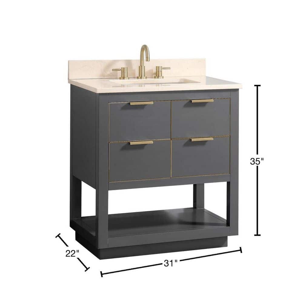 Twilight Gray 30" Solid Wood Vanity with Quartz Top & Gold Accents