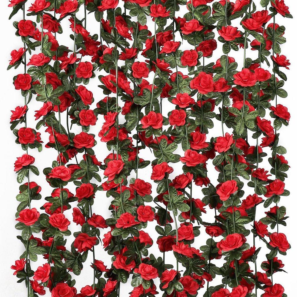8 ft. Red Artificial Rose Garland （9-Pack） WK0687 - The Home Depot
