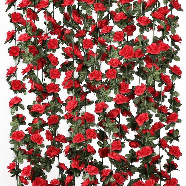 8 ft. Red Artificial Rose Garland （18 Pack） WK0691 - The Home Depot