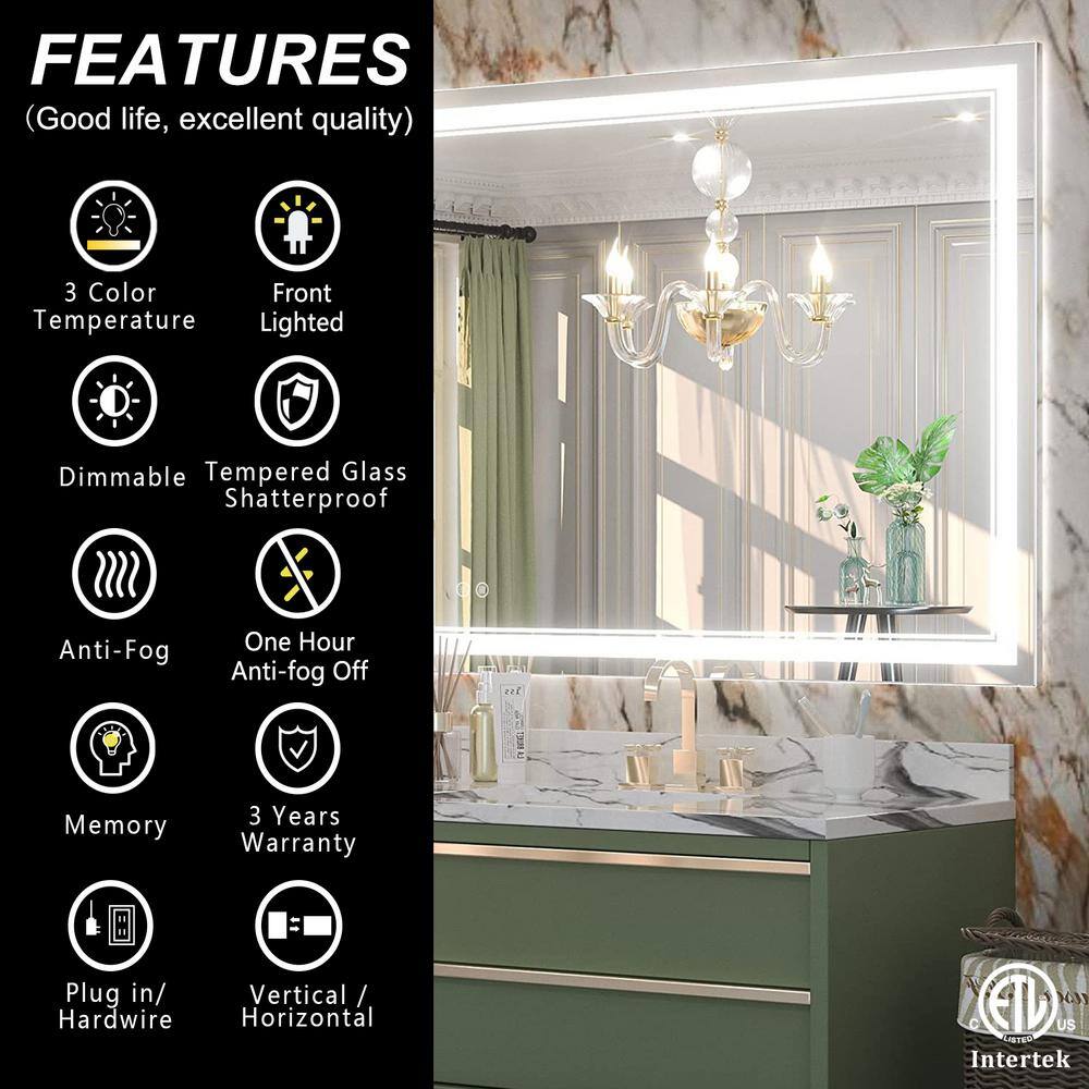 Oversized Frameless LED Vanity Mirror with 3-Color Frontlit