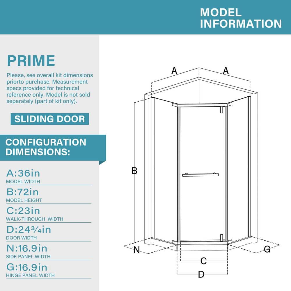 36" Chrome Neo-Angle Frameless Pivot Shower Door with Clear Glass