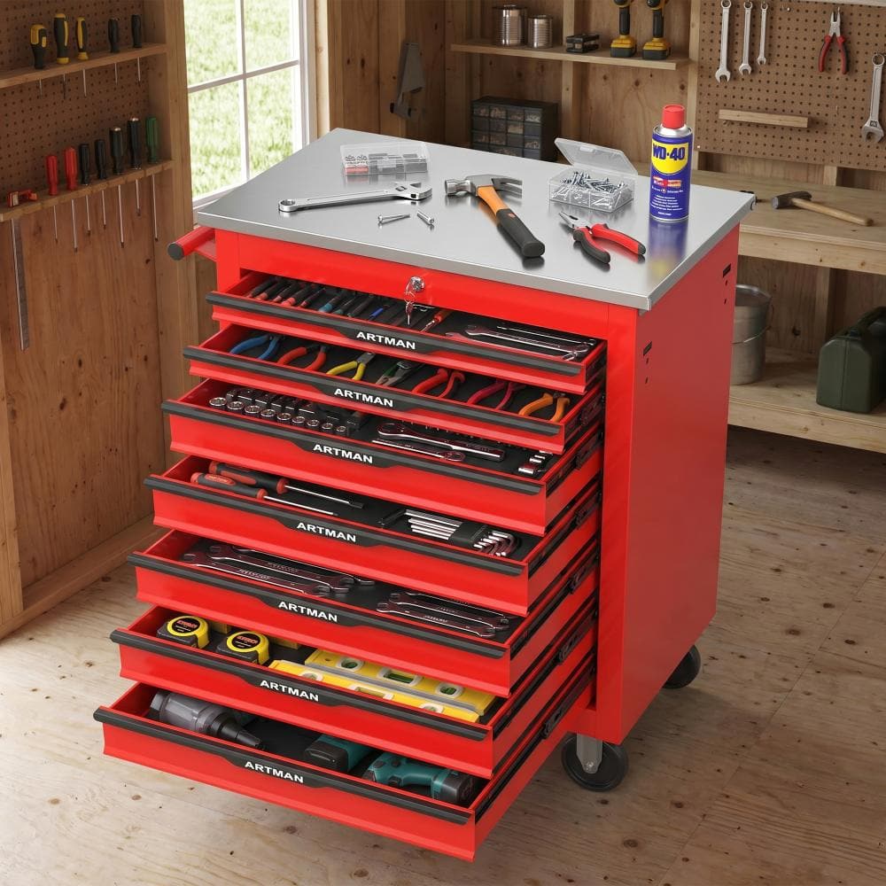 Tool Storage Red 7-Drawer Rolling Tool Chests,Powder-Coated Steel Tool Cart, Ball-Bearing Drawers price history on PriceWatchPro