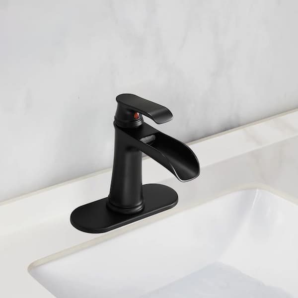 Waterfall Single Handle Stainless Steel Bathroom Faucet in Matte Black