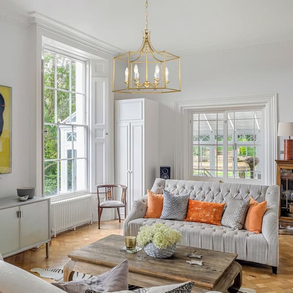 MENCOLULU 22.24 in. 6-Light Vintage Gold Geometric Cage Chandelier