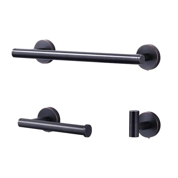 ARCORA 3-Piece Stainless Steel Bath Hardware Set with Towel Hook Toilet Paper Holder and Towel Bar in Oil Rubbed Bronze