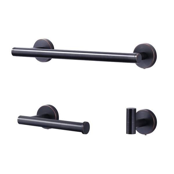 DLL Oil Rubbed Bronze Bathroom Accessory Set - Towel Shelf, Towel Bar, Hardware - Contemporary Black Finish