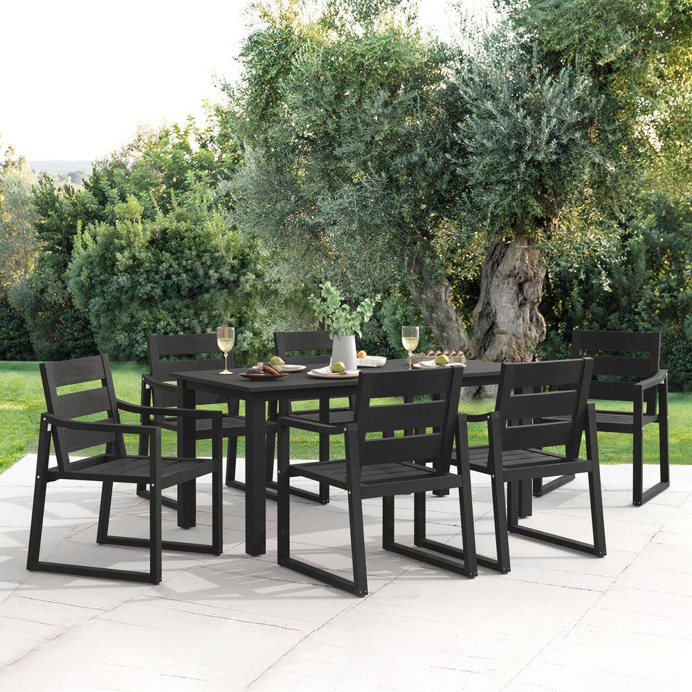 Black Recycled Plastic 7-Piece Outdoor Dining Set with Armchairs