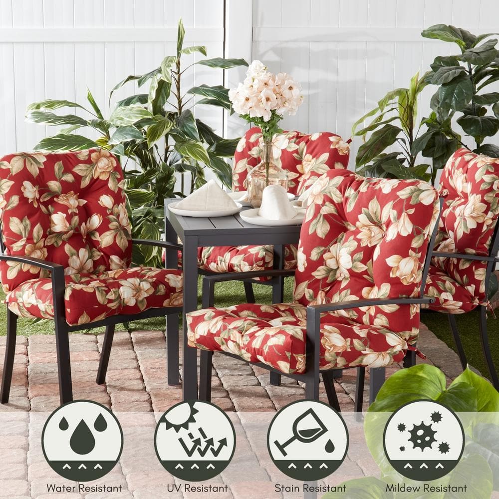 Roma Floral Red Polyester Outdoor Dining Chair Cushion