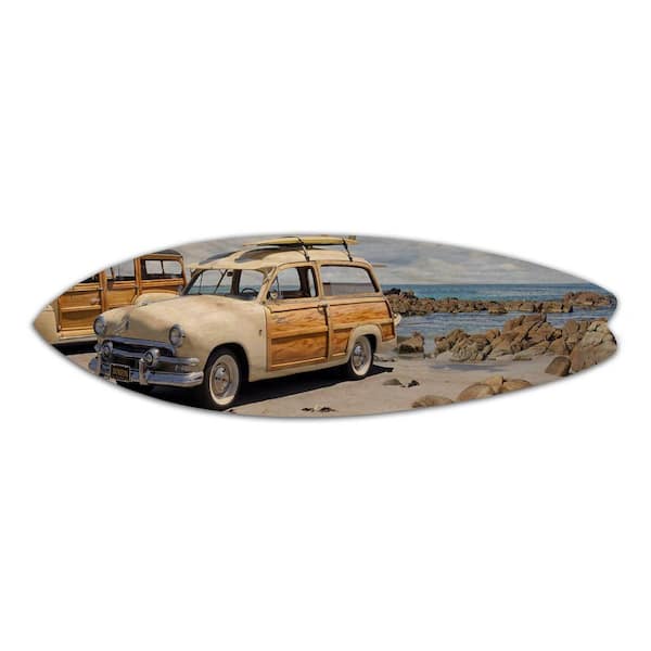 GREAT BIG PHOTOS LLC Classic Woodie Wooden Surfboard Decorative Sign by Colossal Images 13x47 in.