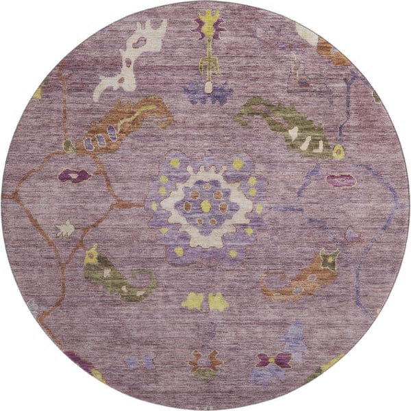 Mayfield Premium Machine Washable Abstract AMF2229 Merlot 8 ft. x 8 ft. Round Rug