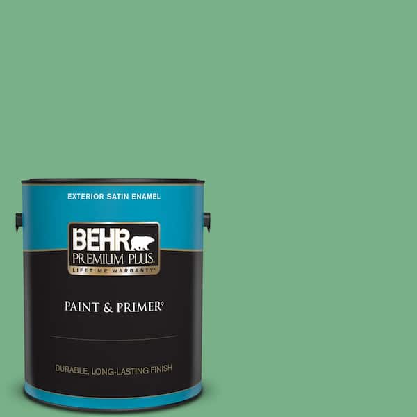 BEHR PREMIUM PLUS 1 gal. #M410-5 Green Bank Satin Enamel Exterior Paint & Primer