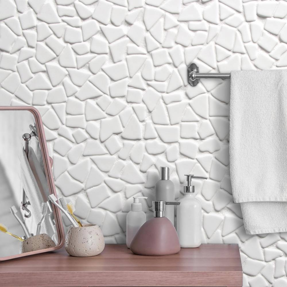 12" x 12" White Recycled Glass Pebble Mosaic Tile