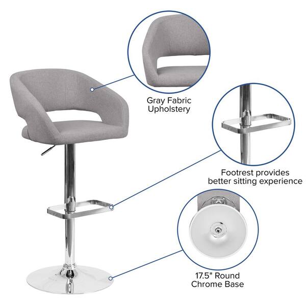 Flash Furniture 32 in. Adjustable Height Gray Cushioned Bar Stool