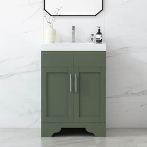 Agnea 24 in. W x 21 in. D x 35 in. H Single Sink Freestanding Bath Vanity in Forest Green with White Quartz Top
