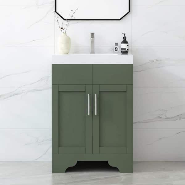 HOMEVY STUDIO Agnea 24 in. W x 21 in. D x 35 in. H Single Sink Freestanding Bath Vanity in Forest Green with White Quartz Top