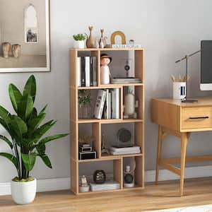 48 in. Tall Natural Engineered Wood 5-Shelf Geometric Bookcase with Open Storage, Tip-Resistant Hardware