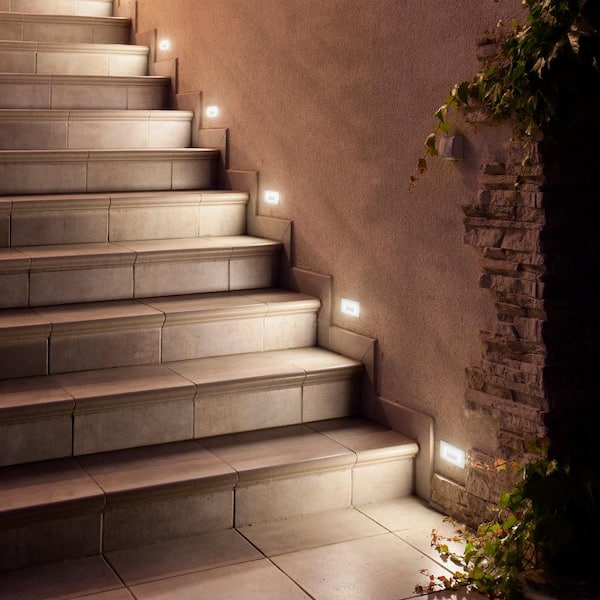 Maxxima Horizontal Hardwired White Step Light, LED Stair Indoor/Outdoor 3 CCT Color Selectable 3000K 5000K (2-Pack) - The Home