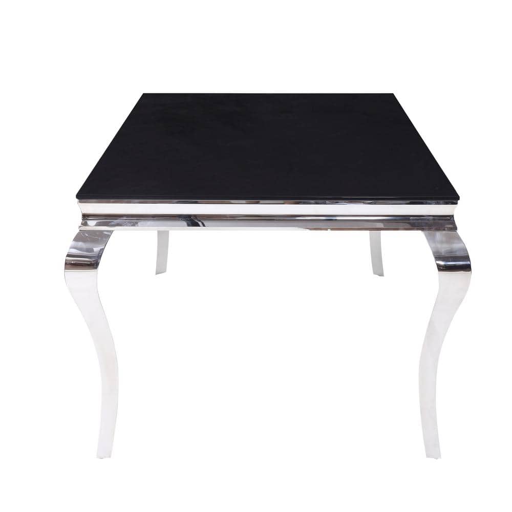 Fabiola Rectangular Black Glass Dining Table with Stainless Steel Legs