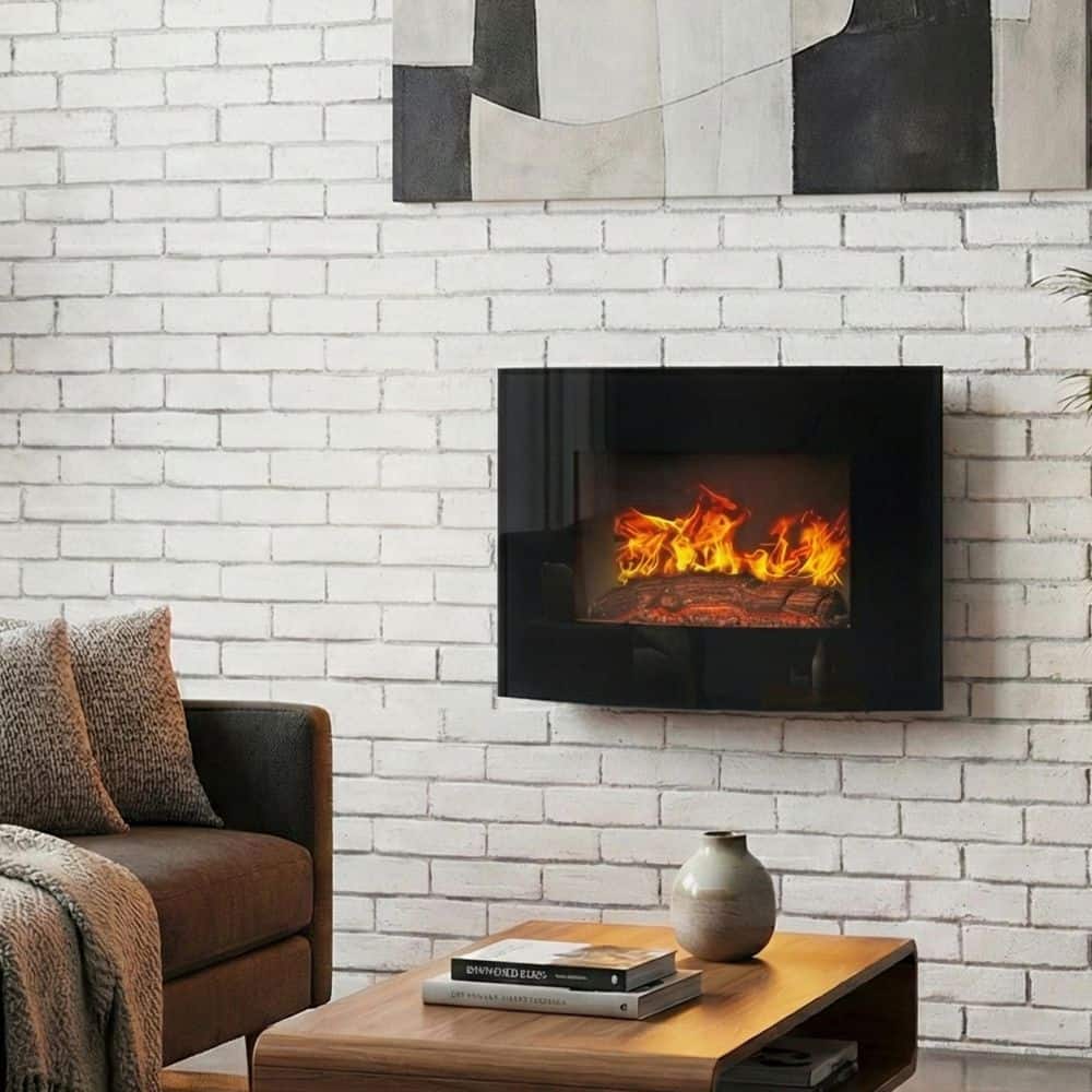Northwest 25 in. Curved Glass Electric Fireplace Wall Mount and