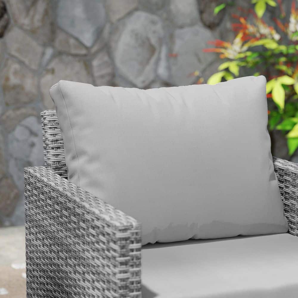 Gray Wicker Bistro Set with Cushions and Glass Table