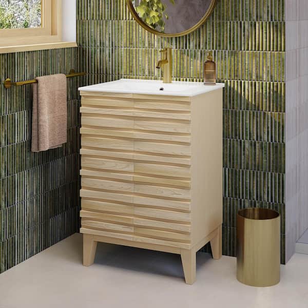 Cascade 24 in. Bathroom Vanity in Natural Oak with White Top