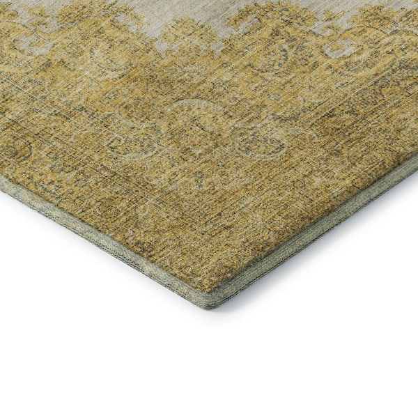 Mayfield Premium Machine Washable Abstract AMF1003 Gold 8 ft. x 10 ft. Area Rug