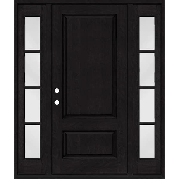 Steves & Sons Regency 64 in. x 80 in. 2Panel 3/4-Squaretop RHIS Onyx Stain Fiberglass Prehung Front Door with w/4Lite Dbl 12in.SL