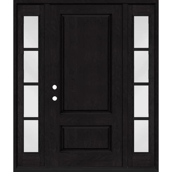 Regency 64 in. x 80 in. 2Panel 3/4-Squaretop RHIS Onyx Stain Fiberglass Prehung Front Door with w/4Lite Dbl 12in.SL