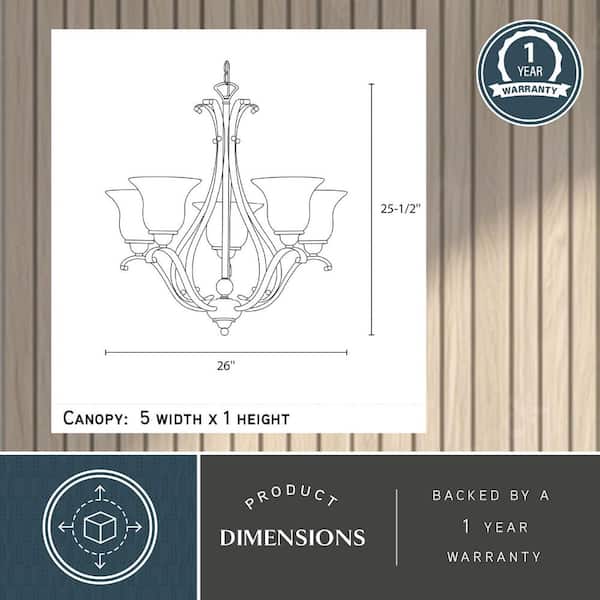 VAXCEL Monrovia 5-Light Brushed Nickel Chandelier White Glass