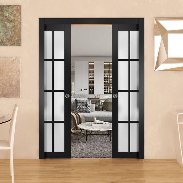 Sartodoors 56 in. x 80 in. 2 Panel Black Matte Finished Solid Wood