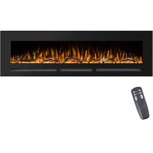 60 in. Electric Fireplace Insert with Adjustable Flame Colors, Thermostat, Recessed and Wall Mounted, Black