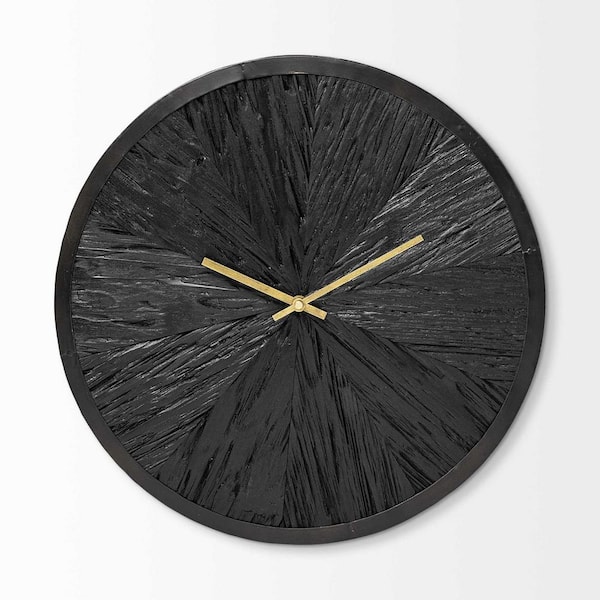 HomeRoots 16.5 in. Black Round Large Black Modern Wall Clock