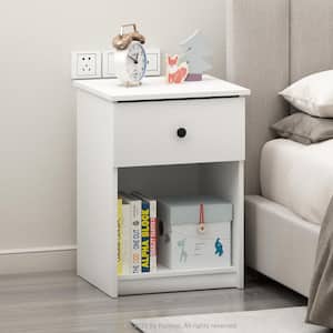 Lucca 24.2 in. x 17.8 in. x 15.6 in. Solid White Nightstand with One Drawer (Set of 1)