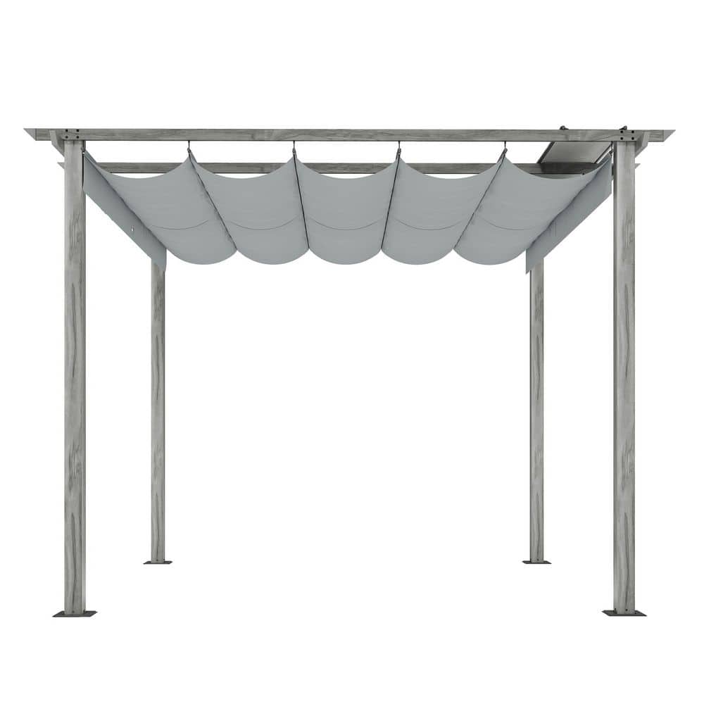 10 ft. x 10 ft. Wood Grain Aluminum Outdoor Pergola with Gray Retractable Shade Canopy price history on PriceWatchPro