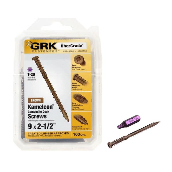 GRK Fasteners #9 x 2-1/2 in. Star Drive Trim-Head Kameleon Composite Brown Deck Screw (100-per Pack)
