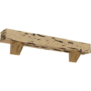 8 in. x 12 in. x 3 ft. Pecky Cypress Faux Wood Fireplace Mantel Kit, Breckinridge Corbels, Natural Pine