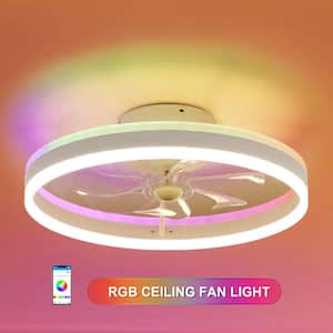 21 in. Smart Integrated LED Indoor RGB White Low Profile Flush Mount Ceiling Fan with Light with Remote Control App