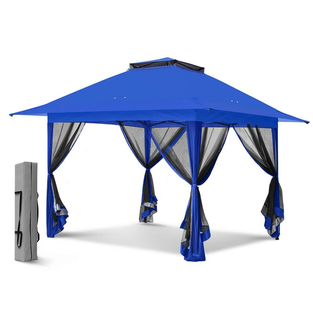 Eagle Peak 13 x 13 Pop Up Gazebo Tent Instant w Mosquito NettingOutdoor Gazebo Canopy Easy Set Up Folding Shelter Blue