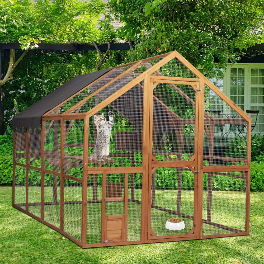 110.2 in. W Large Cat Run Wooden Cat Houses Outdoor Enclosure Cat Cage Kitt