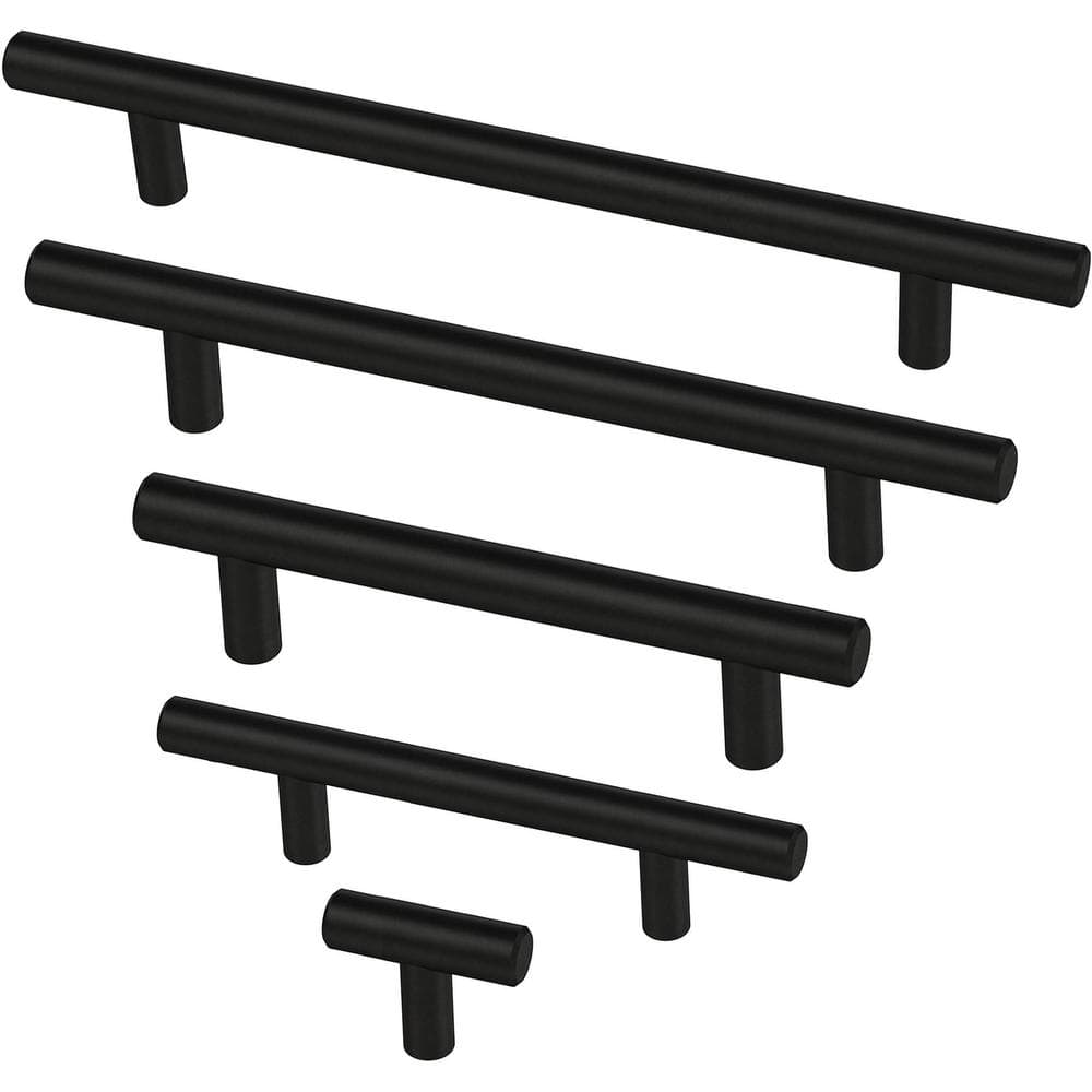 Matte Black Stainless Steel Modern Bar Pulls Set of 10