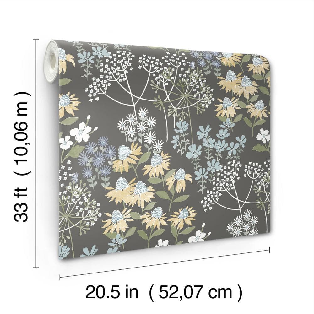 Grey Floral Non-Pasted Washable Wallpaper Roll